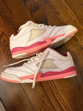 Jordan Kids White Sneakers with Pink and Coral Accents